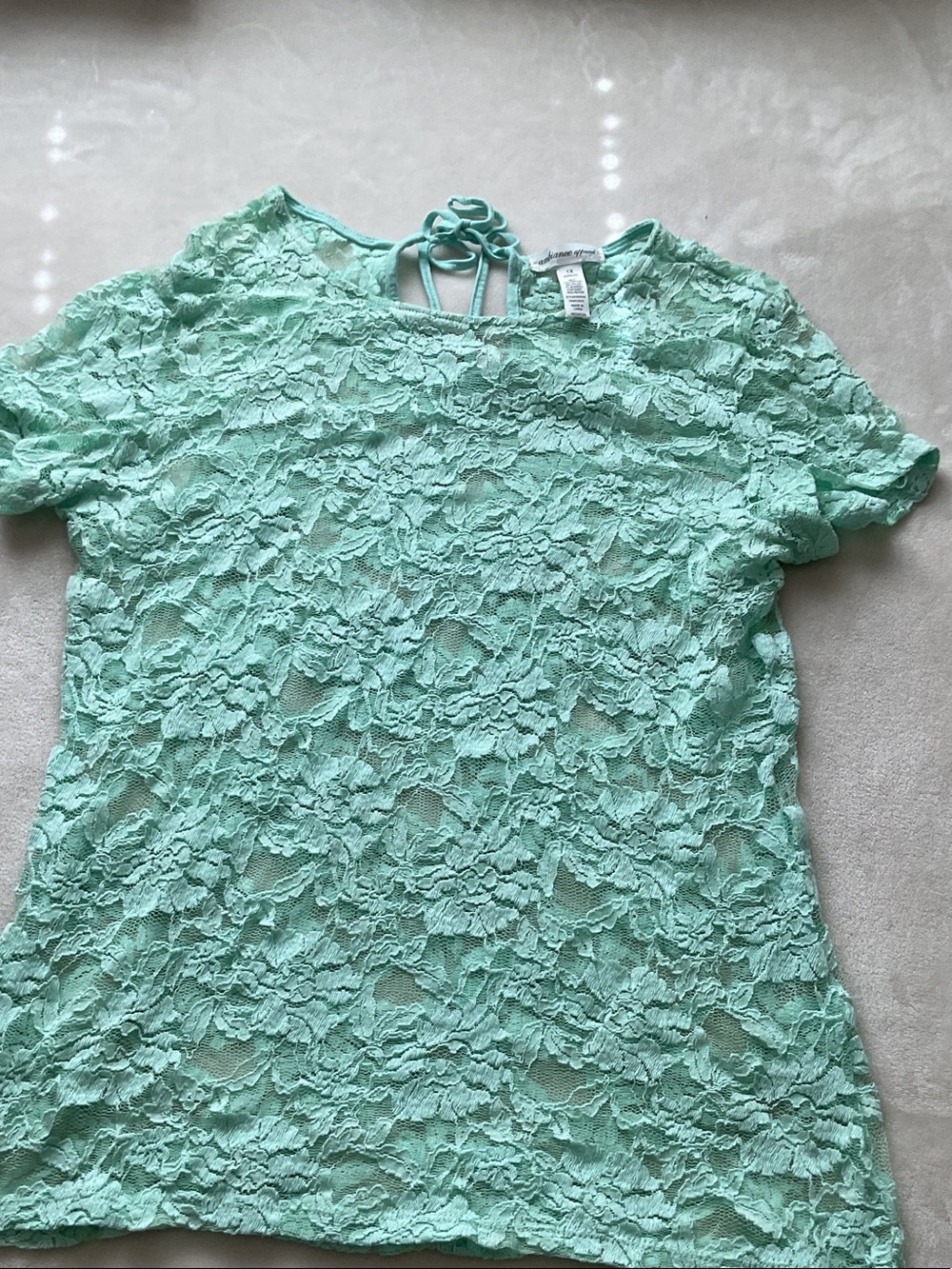 Ambiance Mint Lace Short Sleeve Tie-Back Top